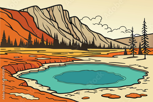   natural pools, mineral deposits, turquoise water, rugged terrain, mountainous landscape, geothermal springs, vibrant colors, tranquil scenery, geological formations, serene environment, breathtakin
