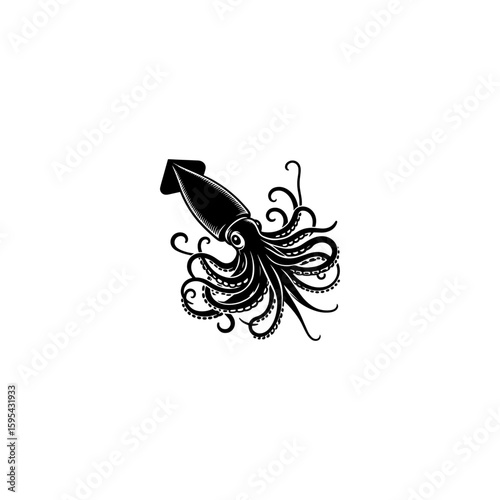 illustration silhouette squid silhouette vector on white background 
