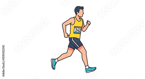 Illustrated Male Runner in Athletic Gear Participating in a Marathon or Race Event
