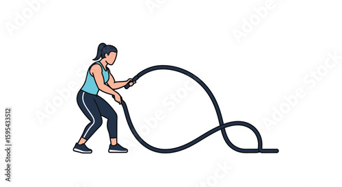 Dynamic Illustration of a Woman Exercising with Battle Ropes in a Stylish Workout Pose