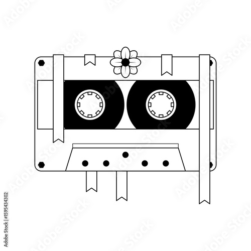 Abstract Hand Drawn Classic Tape Old Cassette Doodle Concept Vector Design Outline Style On White Background Isolated Outline Music, Sound, Audio, Relax