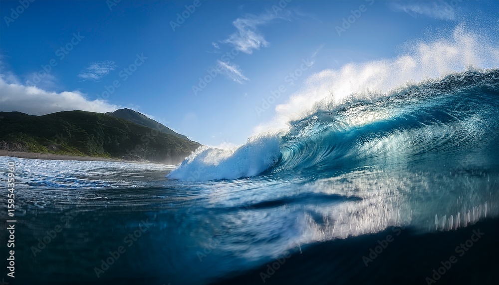 Fototapeta premium ocean background with wave crashing at base