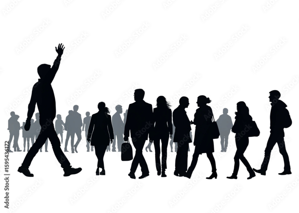 Obraz premium Silhouette Crowd Cheering with Raised Hands – Celebration and Unity 