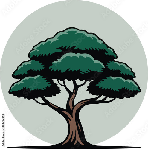 Stylized tree illustration with vibrant color palette