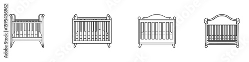 Baby Crib Designs Set. Nursery Furniture Collection. Isolated Vector Illustration