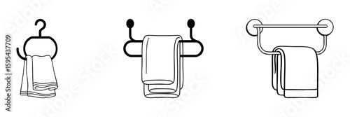 Towel Holder Designs Set. Bathroom Organization And Decor Collection. Isolated Vector Illustration