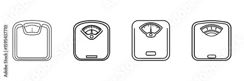 Analog Bathroom Scales Set. Weight Measurement And Health Monitoring Collection. Isolated Vector Illustration