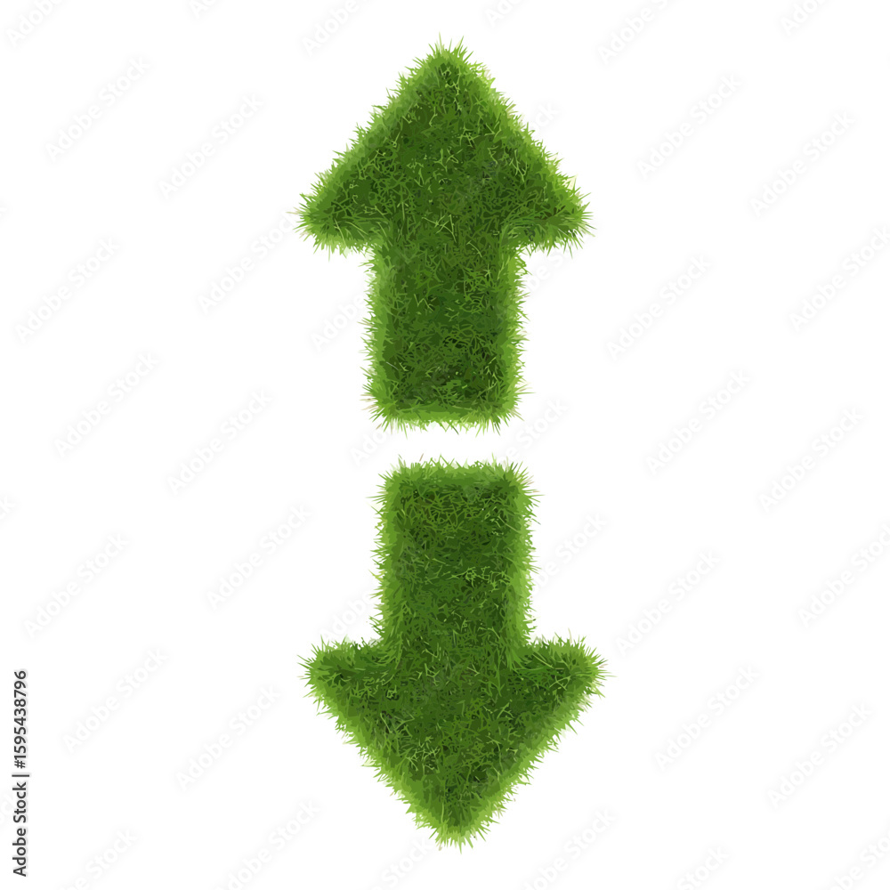 Up and down arrows composed of green grass, symbolizing direction and growth Up and down arrows composed of green grass, symbolizing direction and growth