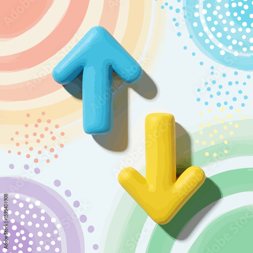Two colorful arrows pointing up and down against a textured background, representing direction and choices