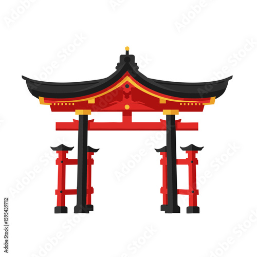 Vector illustration of shrine gate with roof traditional on white background, cultural design