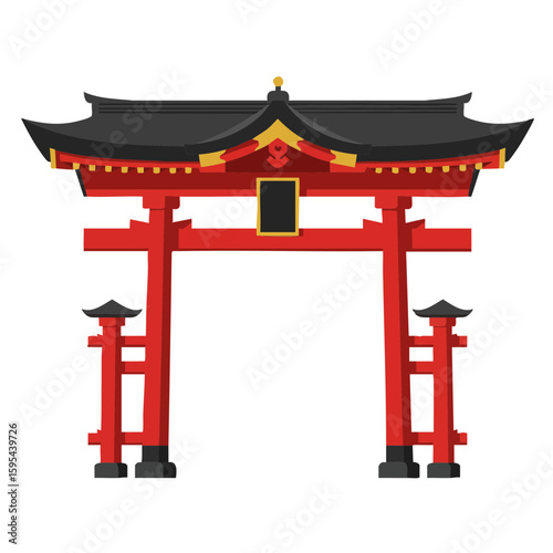 Vector illustration of shrine gate with roof traditional on white background, cultural design