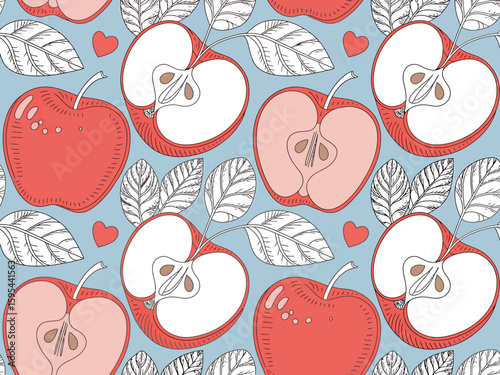 Apple orchard harvest season seamless vector pattern for textile design and wallpaper creation vibrant fruit illustration