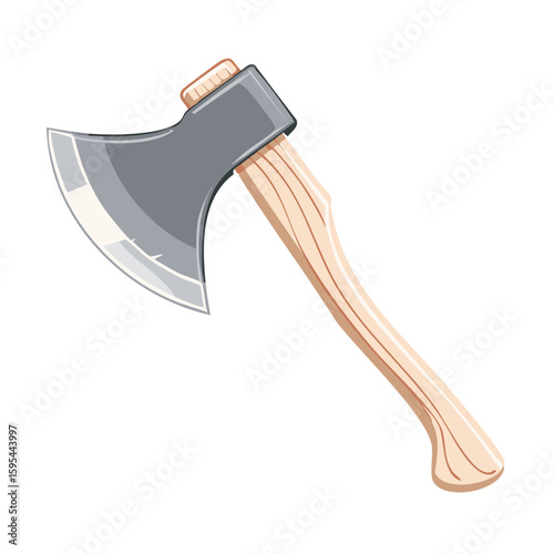 Cartoonish Axe with Wooden Handle and Metal Head Hatchet Lumberjack Tool