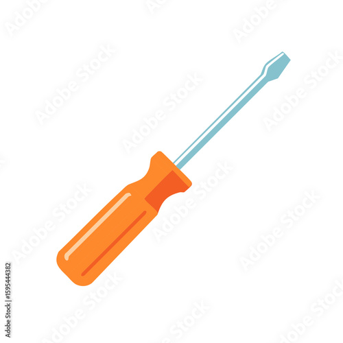Flat Head Screwdriver with Orange Handle Flat Vector Illustration