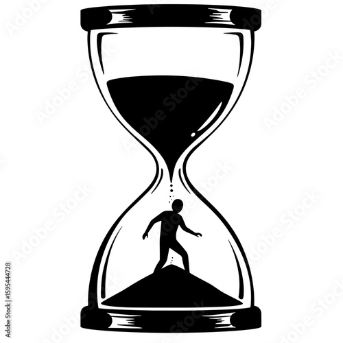 Silhouette of a man stuck in an hourglass symbolizing burnout and time