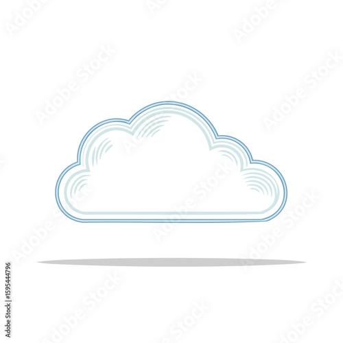 Stylized cloud illustration with blue outline and internal detailing, casting a soft shadow for weather and design concepts