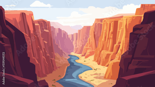 Majestic Canyon Landscape with River in Deep Gorge