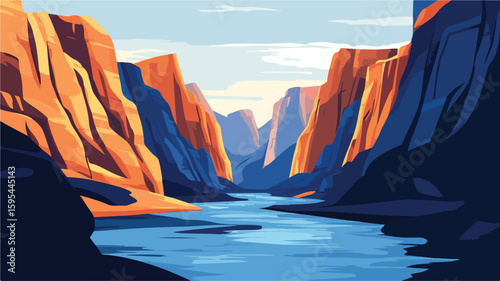 Dramatic Canyon River Landscape: Simple Scenery with Flawless Beauty