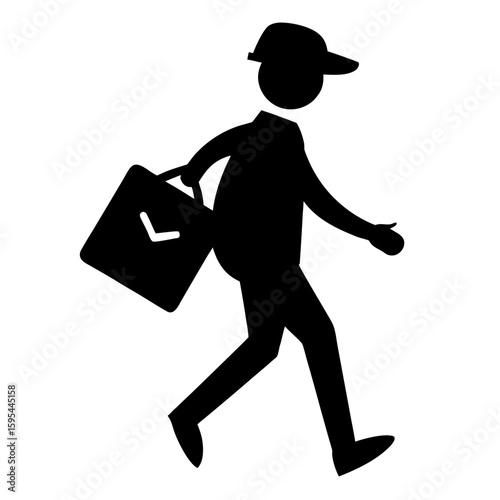 Silhouette of a mail carrier with a bag isolated on white background