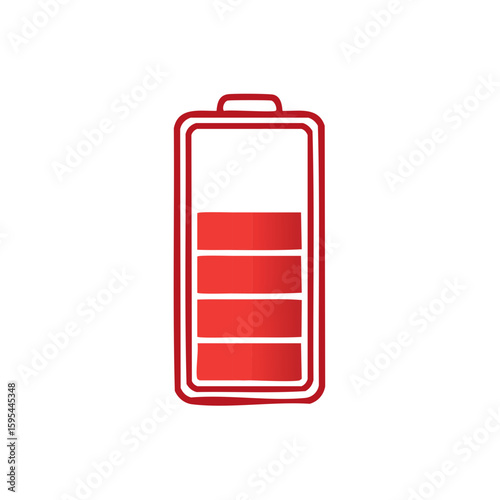 Battery symbol with charge bars indicating low power status in red outline on white background