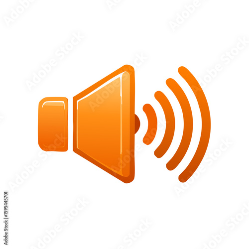 Orange Speaker Icon with Sound Waves Indicating Volume Level, Audio Illustration