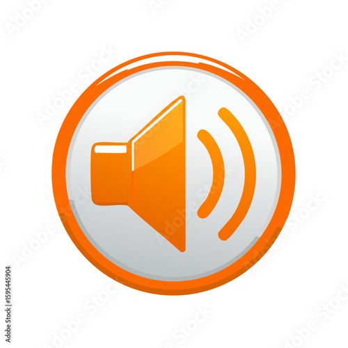 Sound volume button icon, orange speaker with sound waves, control volume, audio level, media, communication concept