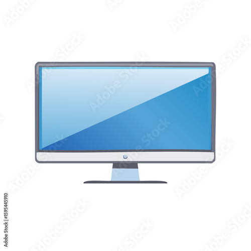 Illustrated computer monitor displays a blue gradient screen with gray housing and stand for digital and technology contexts