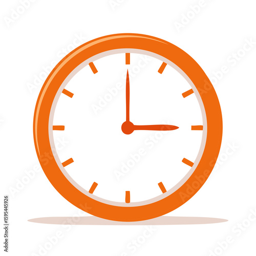 Clock face showing three o'clock, orange rim and hands, concept for time management, deadline, schedule or appointment