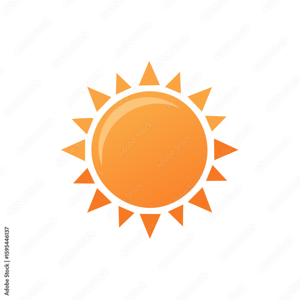 Bright Orange Sun Icon Symbolizing Warmth and Energy, Isolated on White Background Bright Orange Sun Icon Symbolizing Warmth and Energy, Isolated on White Background