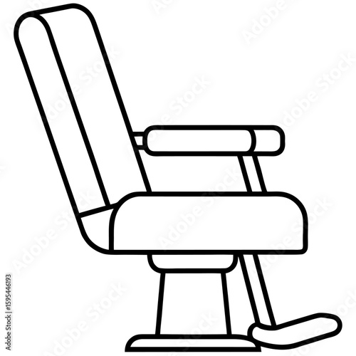 Detailed line art illustration of a classic barber chair with a footrest isolated on white background