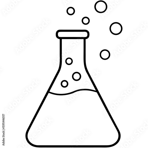 Simple line art drawing of a scientist s beaker containing liquid isolated on white background