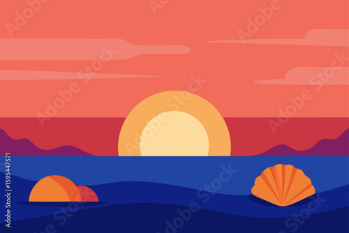 A Coastal Sunset with Seashells and Gentle Tides