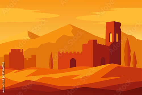 Desert Ruins Bathed in Warm Amber Light