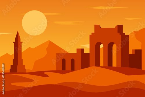 Desert Ruins Bathed in Warm Amber Light