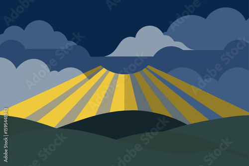 Light Breaking Through Stormy Clouds Over Hills
