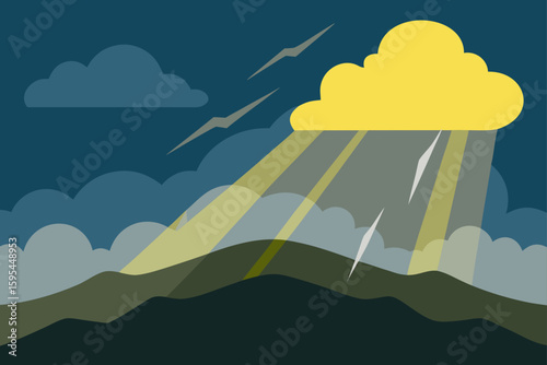 Light Breaking Through Stormy Clouds Over Hills