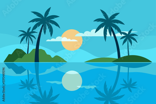 Peaceful Tropical Cove With Palm Trees And Reflections