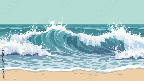 Powerful Coastal Nature: Ocean Waves Crashing Shore Image