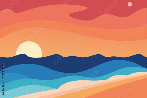Soft waves and warm skies on evening shore