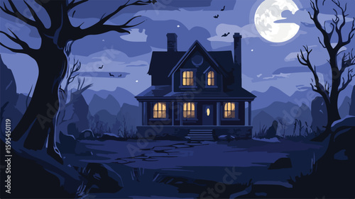 Spooky Old House at Night Architecture for Halloween Designs