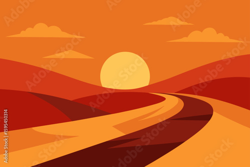 Sunset Light On Wind Swept Desert Path