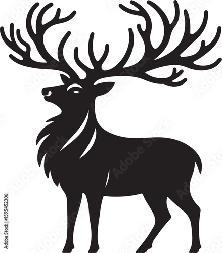 Majestic Deer Silhouette with Ornate Antlers – Vector Illustration