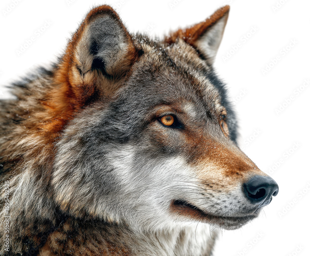 Obraz premium Wolf in profile nature reserve wildlife photography outdoor close-up. Isolated on transparent background, png.