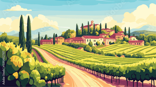 Scenic Tuscan Vineyard Landscape in Italian Countryside