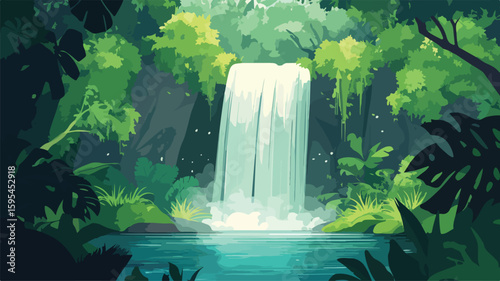 Soothing Waterfall in Picturesque Forest Setting, Nature's Cascade
