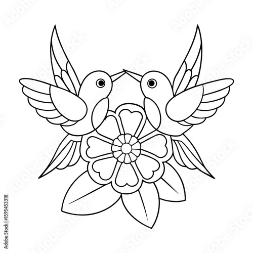 Draw a Pair of Hummingbirds Hovering Over a Bouquet of Wildflowers Coloring Page