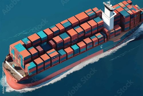 Aerial view of the freight shipping transport system cargo ship container. international transportation Export-import business, logistics, transportation industry concepts