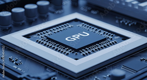 Close-up of a Modern GPU (Graphics Processing Unit) Chip, showcasing technology, innovation, and high performance computing for commercial use cases.