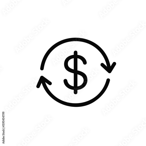 Financial Cycle Dollar sign within a looping arrow, representing money flow, exchange, investment, and economic circulation.