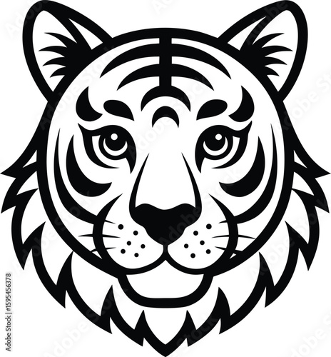Stylized tiger head illustration isolated on white background